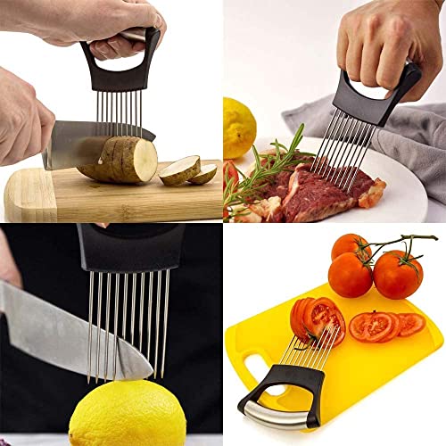 we3 Stainless Steel Onion Holder Slicer | Tomato Lemon Potato Cutting Guide | ABS Handle | Odour Free Hand Guard | Black - Image 4