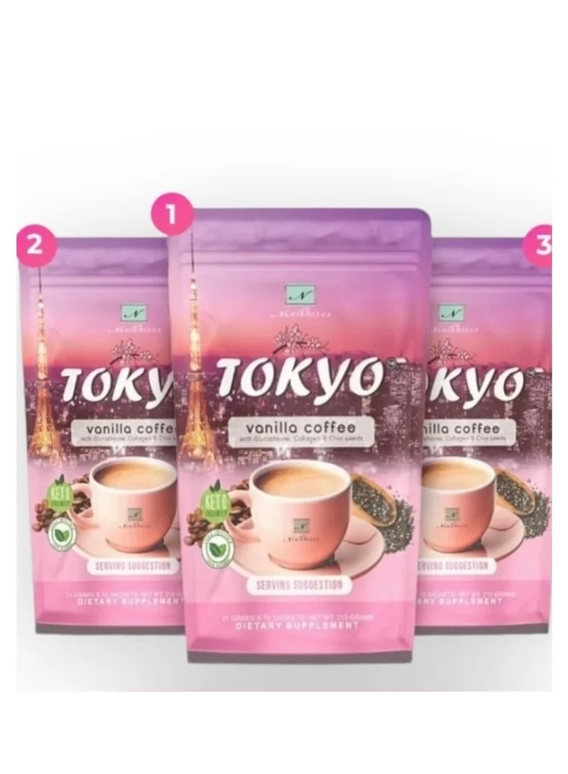 Tokyo vanilla coffee with glutathione, collagen and chia seeds 3*1, three pieces - Image 1