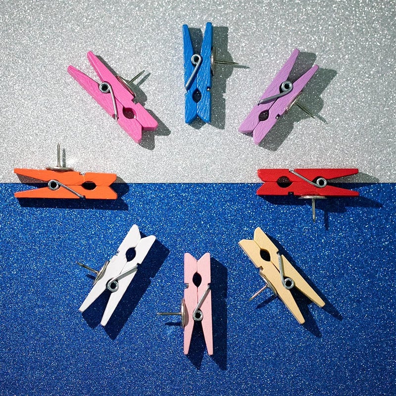 DOSEWART Push Pin Clips for Cork Board, 60 Pcs Colorful Push Pins with Wooden Clips Decorative Assorted Colors Thumbtack Pushpins Tacks for Bulletin Board Decorations, Artworks, Notes, Photos, Office and Home - Image 4