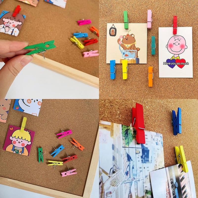 DOSEWART Push Pin Clips for Cork Board, 60 Pcs Colorful Push Pins with Wooden Clips Decorative Assorted Colors Thumbtack Pushpins Tacks for Bulletin Board Decorations, Artworks, Notes, Photos, Office and Home - Image 5