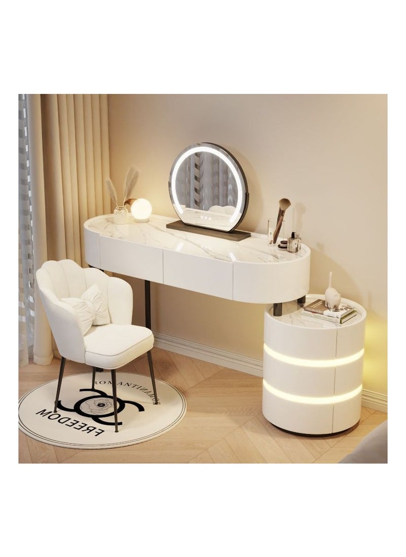 AWD Vanity Table, Dressing Table with Mirror Storage Drawers and Chair, White Make up Table Illuminated Side Drawers Rounded Cabinet for Bedroom Furniture Women's Dresser Gift Decor. 