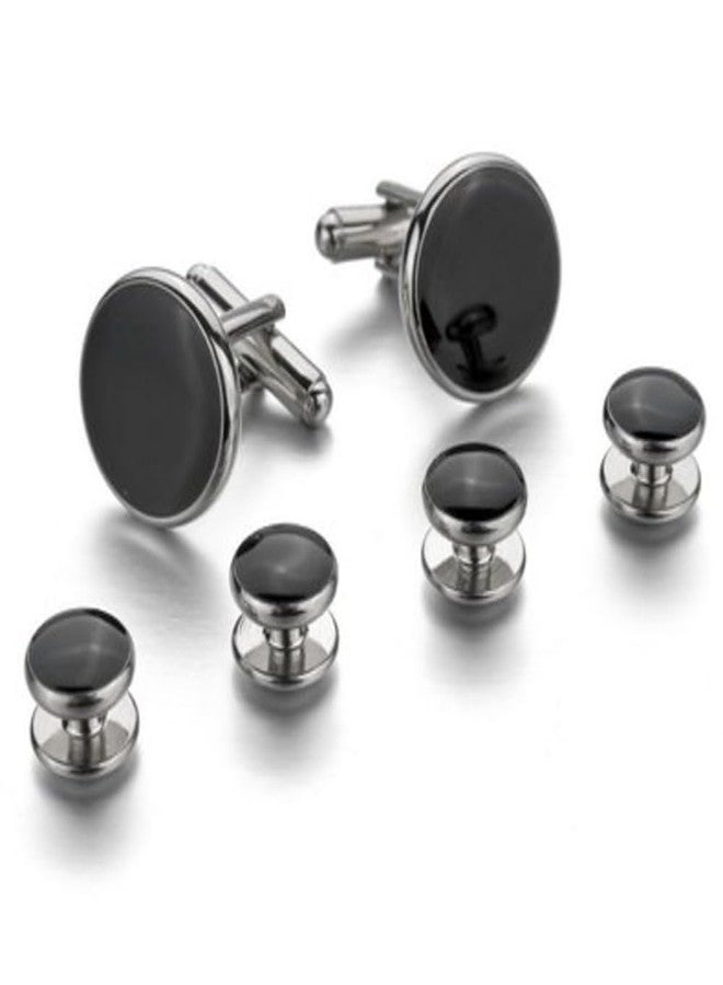 TRIPIN Cufflinks for Men Black and Silver Tuxedo Button Studs with Matching Cufflinks - Image 1