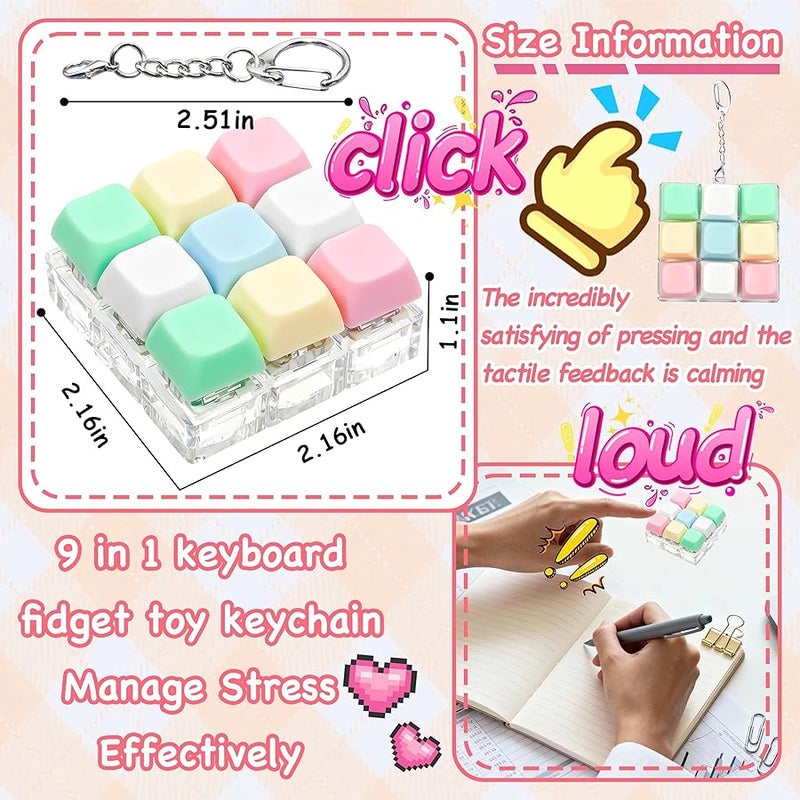 ILHSTY Keyboard Fidget Toy Clicker Fidget Keychain, 9-in-1 Stress Relief Desk Toys Decompression on Keyboard with Removable Keycaps, Anxiety Relief Valentine's Day Gifts (5 Color-Yellow Pink Green) - Image 5