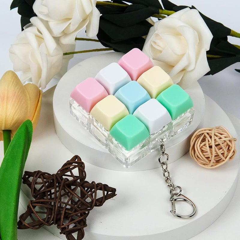 ILHSTY Keyboard Fidget Toy Clicker Fidget Keychain, 9-in-1 Stress Relief Desk Toys Decompression on Keyboard with Removable Keycaps, Anxiety Relief Valentine's Day Gifts (5 Color-Yellow Pink Green) - Image 4