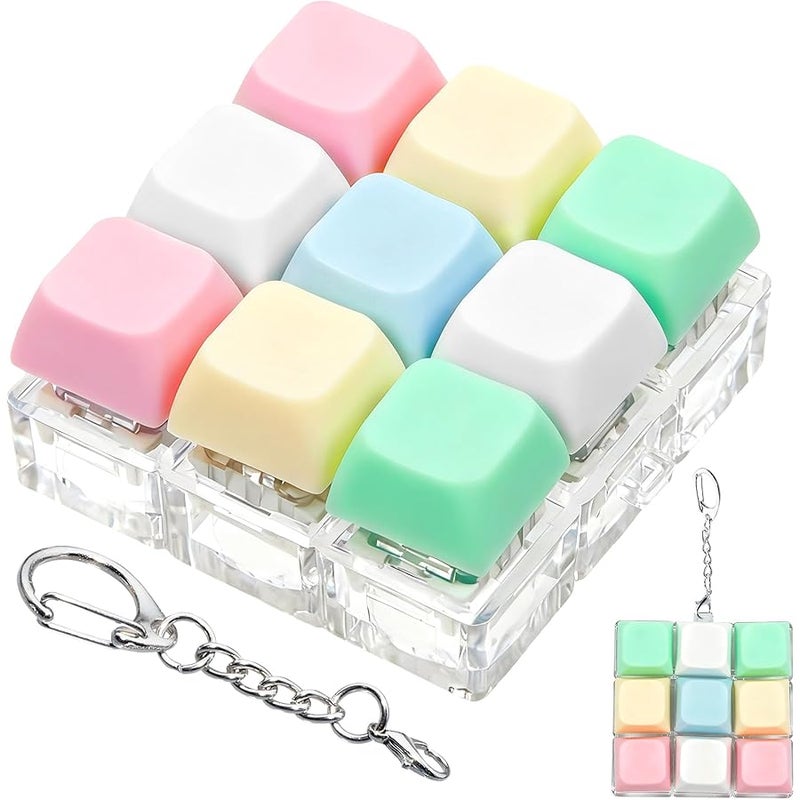 ILHSTY Keyboard Fidget Toy Clicker Fidget Keychain, 9-in-1 Stress Relief Desk Toys Decompression on Keyboard with Removable Keycaps, Anxiety Relief Valentine's Day Gifts (5 Color-Yellow Pink Green) - Image 1