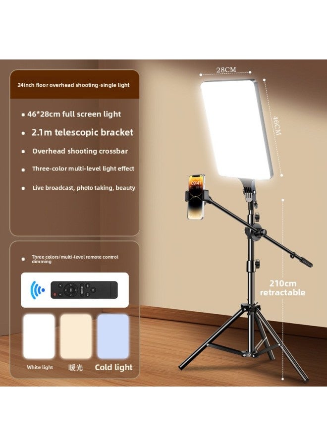 Loquat Live Fill Light Anchor Dedicated Led Photographer Lighting Light Indoor Square Flat Panel Light-Light Source Color:【 24inch Full Screen】 Floor-standing Overhead Shooting Bracket  - Image 1