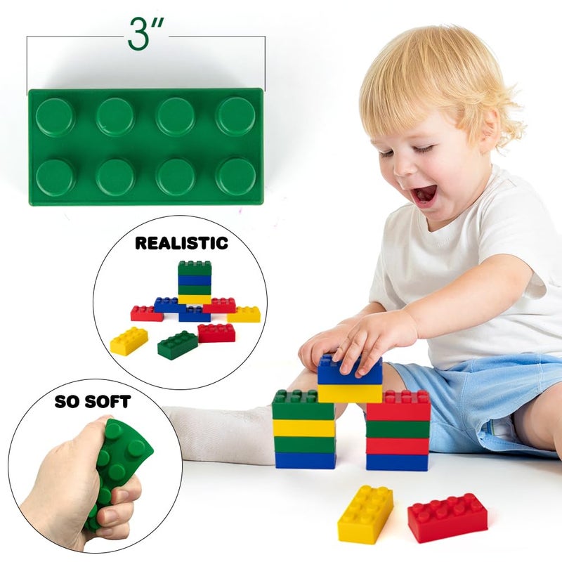 ArtCreativity Building Block Stress Relief Toys for Kids, Set of 12, Stacking Construction Foam Squeeze Toys in 4 Vibrant Colors, Birthday Party Favors, Goodie Bag Fillers Office Gifts Sensory Fidget - Image 2