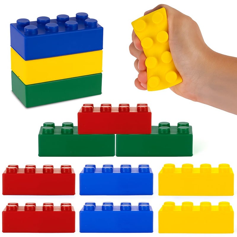 ArtCreativity Building Block Stress Relief Toys for Kids, Set of 12, Stacking Construction Foam Squeeze Toys in 4 Vibrant Colors, Birthday Party Favors, Goodie Bag Fillers Office Gifts Sensory Fidget - Image 1