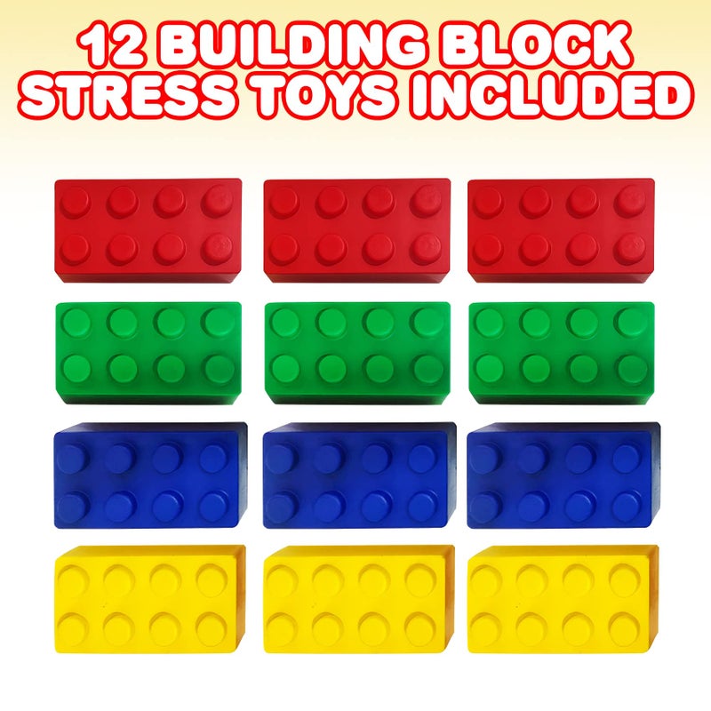 ArtCreativity Building Block Stress Relief Toys for Kids, Set of 12, Stacking Construction Foam Squeeze Toys in 4 Vibrant Colors, Birthday Party Favors, Goodie Bag Fillers Office Gifts Sensory Fidget - Image 4