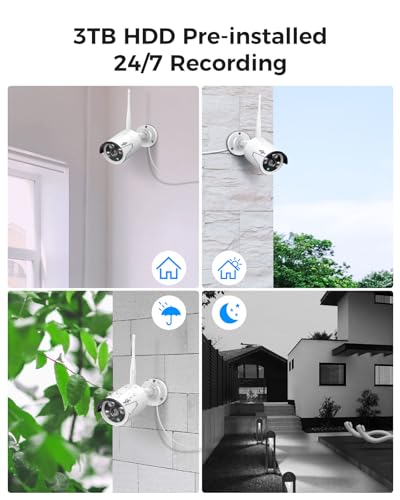 Hiseeu [16CH Expandable] Hiseeu Home Security System, 24/7 Recording 5MP Wired Plug-in Powered Outdoor Bullet Cameras, 2.4G/5G WiFi Pro, 4K NVR with 12" LCD Monitor, 3TB HDD, Night Vision, IP65 - Image 3
