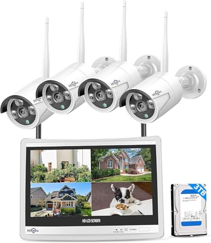 Hiseeu [16CH Expandable] Hiseeu Home Security System, 24/7 Recording 5MP Wired Plug-in Powered Outdoor Bullet Cameras, 2.4G/5G WiFi Pro, 4K NVR with 12" LCD Monitor, 3TB HDD, Night Vision, IP65 - Image 1