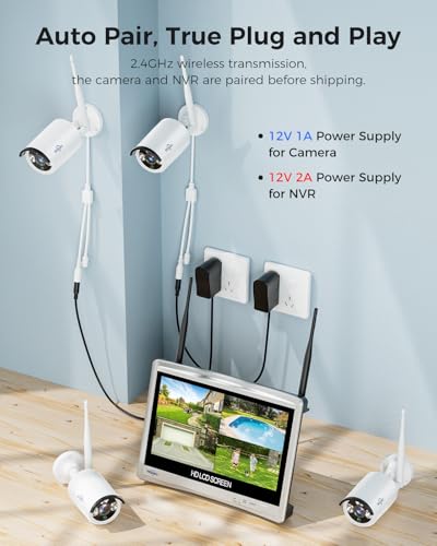 Hiseeu [16CH Expandable] Hiseeu Home Security System, 24/7 Recording 5MP Wired Plug-in Powered Outdoor Bullet Cameras, 2.4G/5G WiFi Pro, 4K NVR with 12" LCD Monitor, 3TB HDD, Night Vision, IP65 - Image 2
