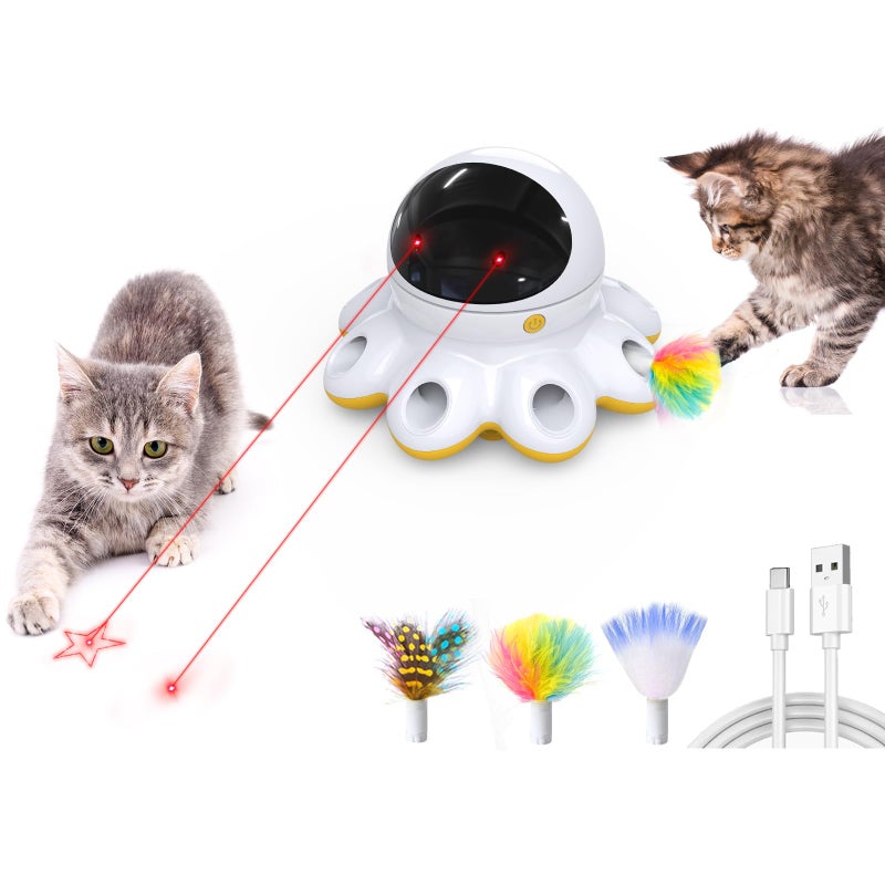 ORSDA Cat Laser Toy, 2-in-1 Interactive Automatic Motion Activated Moving 8 Holes Whack A Mole Feather, USB Rechargeable Electronic Smart Sensor Kitten Toys for Indoor Exercise - Image 1