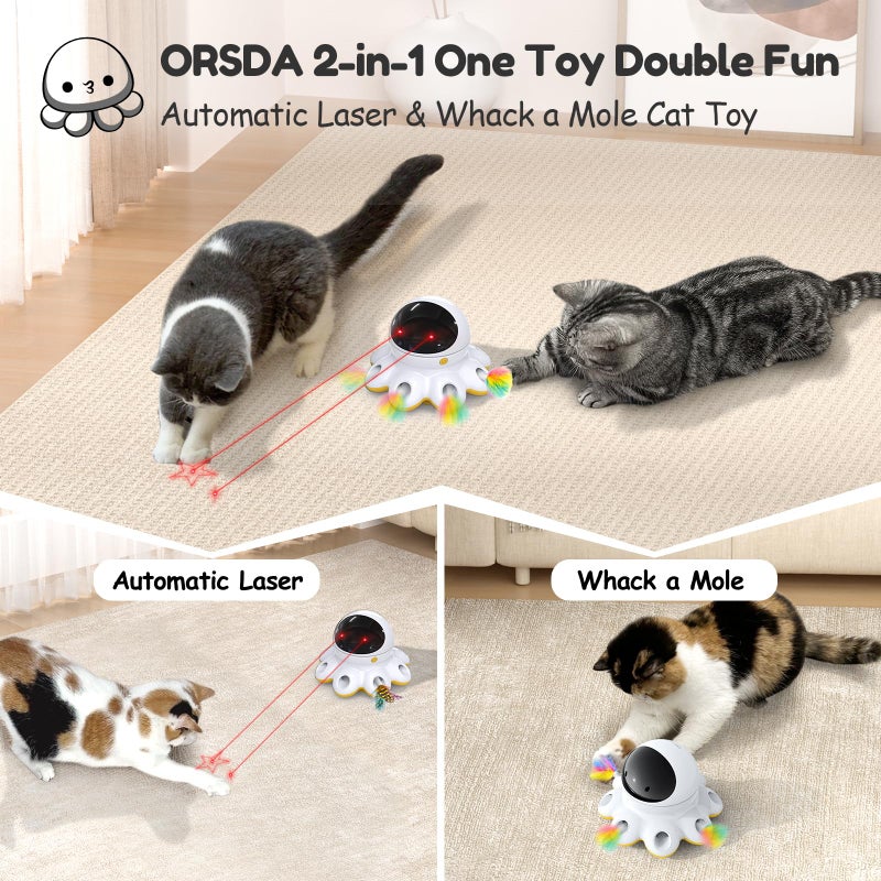 ORSDA Cat Laser Toy, 2-in-1 Interactive Automatic Motion Activated Moving 8 Holes Whack A Mole Feather, USB Rechargeable Electronic Smart Sensor Kitten Toys for Indoor Exercise - Image 2
