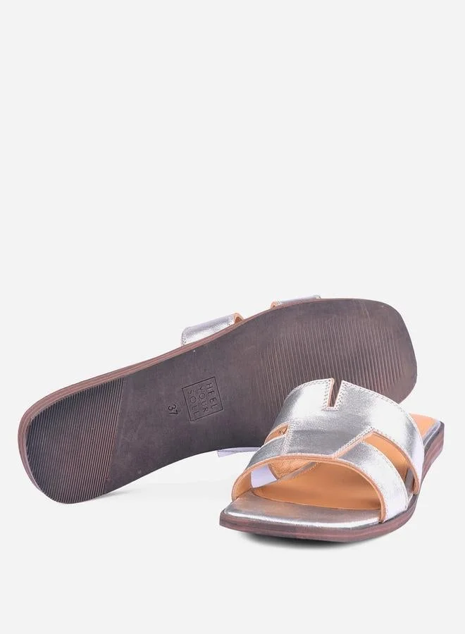 Take Two Silver Dory Silver Flat Sandals By Heel Your Sole for Women | Best Price UAE