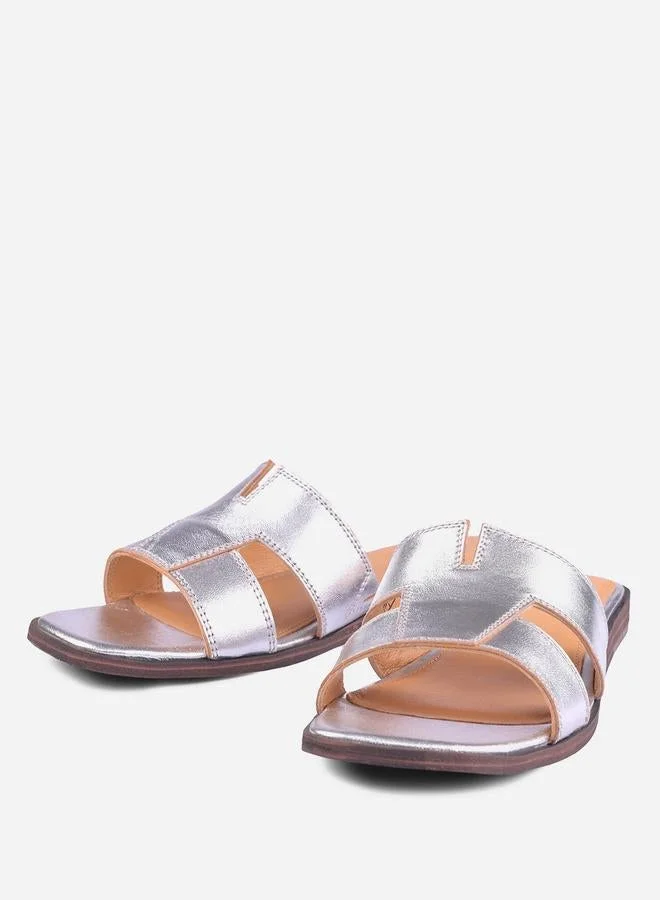 Take Two Silver Dory Silver Flat Sandals By Heel Your Sole for Women | Best Price UAE
