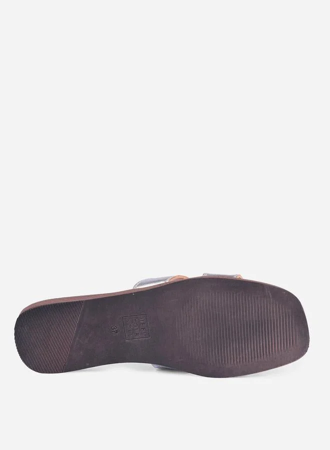 Take Two Silver Dory Silver Flat Sandals By Heel Your Sole for Women | Best Price UAE