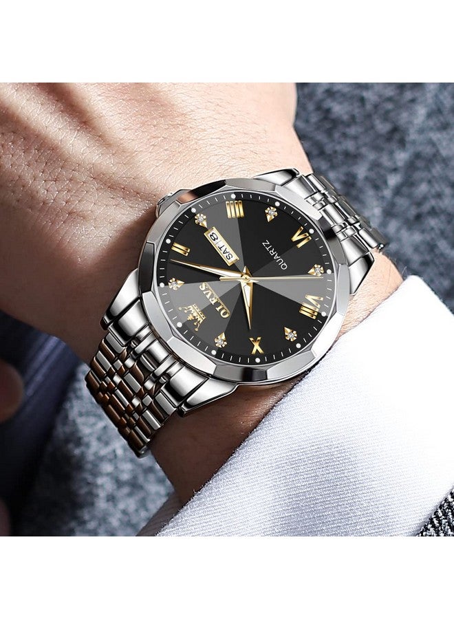 OLEVS Watch for Men Analog Quartz Dress Diamond Business Watches Two Tone Stainless Steel Waterproof Luminous Date Luxury Wrist Watch Gold Black - Image 5