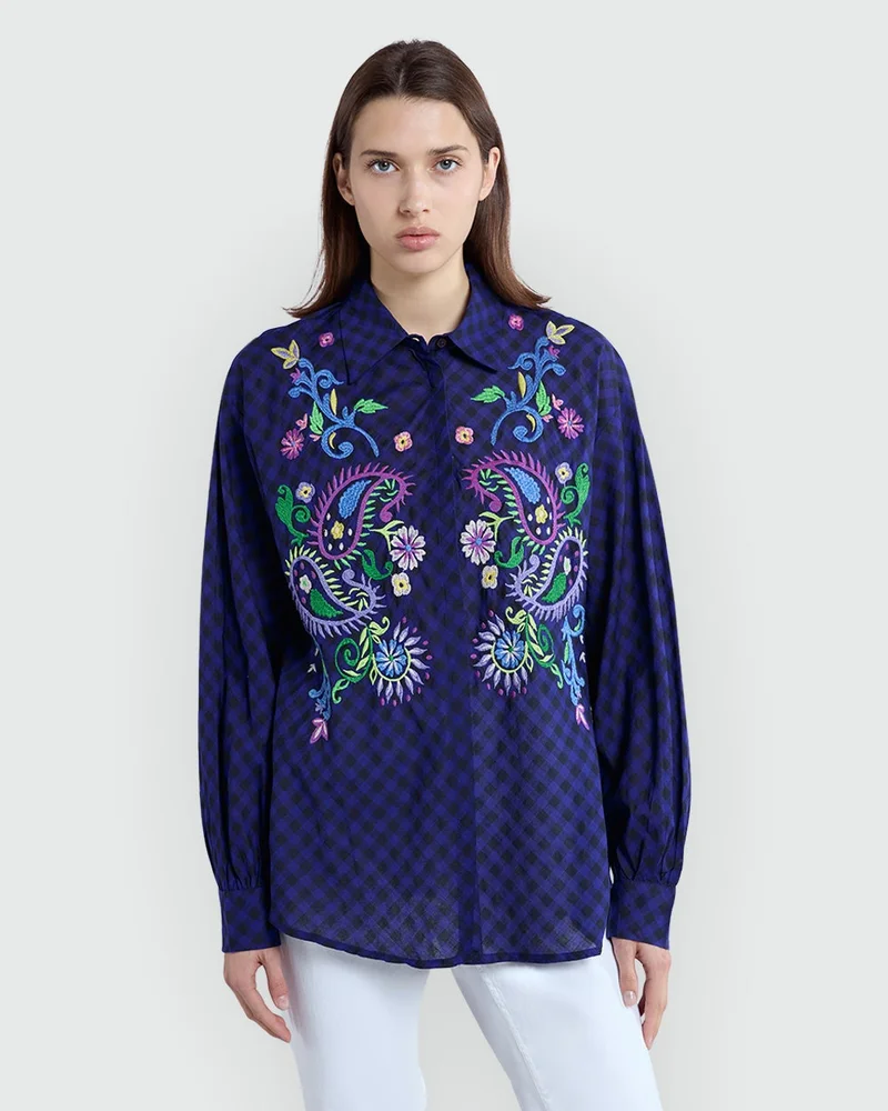 Ovs Checked Blouse In Violet And Brown