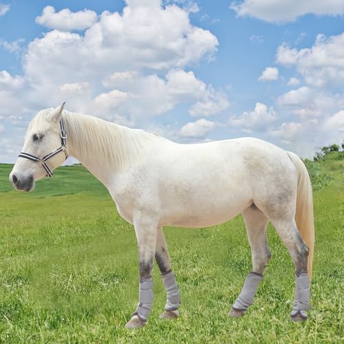 TARFEPA Adjustable Horse Fly Boots Set of 4, Equine Leg Protection Reduce Stomping, Breathable Mesh Fly Boots for Horses, Horse Leggings Leg Guards - Grey - Pony - Image 4