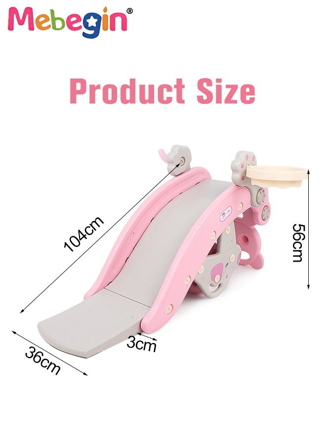 MEBEGIN 2 in 1 Foldable Slide with Basketball Hoop and Extra Long Slide Slope, Freestanding Baby Slide Climber Playset Toys, Can Transform into Rocking Horse, Indoor and Outdoor Use, 104*36*56cm  - Image 3