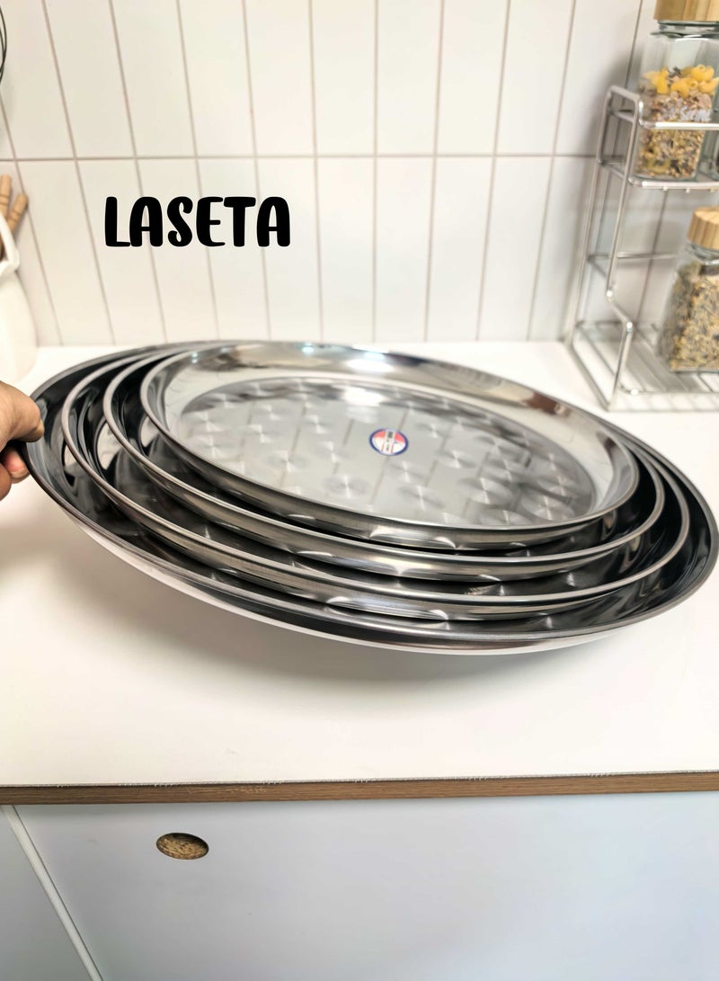 Laseta طقم صواني طعام من الفولاذ المقاوم للصدأ 4 قطع (28 سم، 30.5 سم، 33 سم، 35.5 سم)، صواني تقديم متينة وأنيقة - Image 2