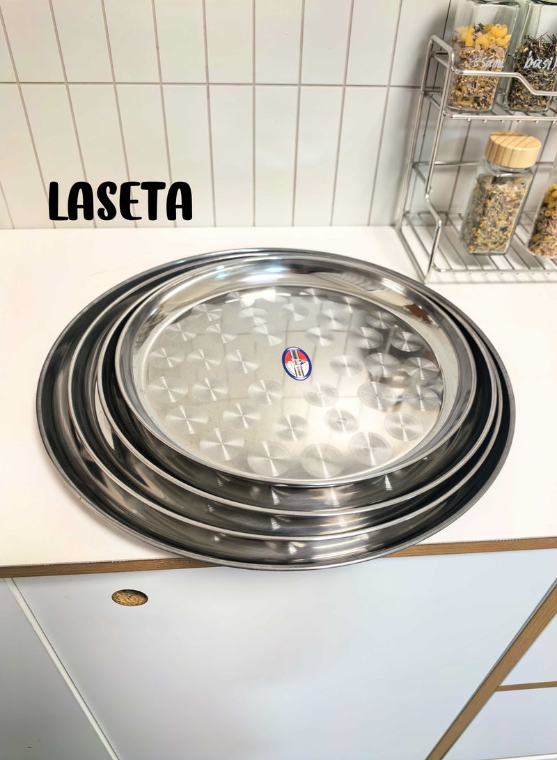 Laseta طقم صواني طعام من الفولاذ المقاوم للصدأ 4 قطع (28 سم، 30.5 سم، 33 سم، 35.5 سم)، صواني تقديم متينة وأنيقة - Image 1