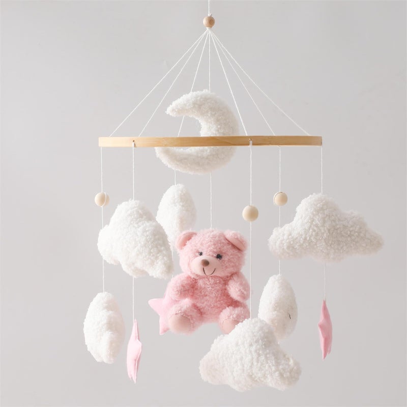 Crib hanging plush toy, pink bear moon cloud star decoration, newborn bedroom pendant - Image 1