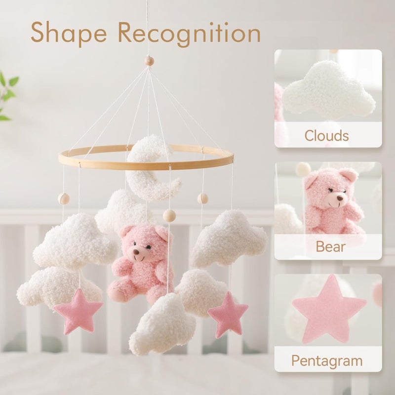 Crib hanging plush toy, pink bear moon cloud star decoration, newborn bedroom pendant - Image 5