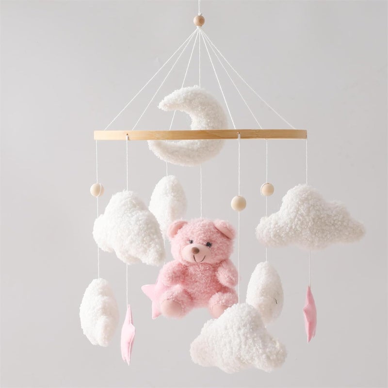 Crib hanging plush toy, pink bear moon cloud star decoration, newborn bedroom pendant - Image 2