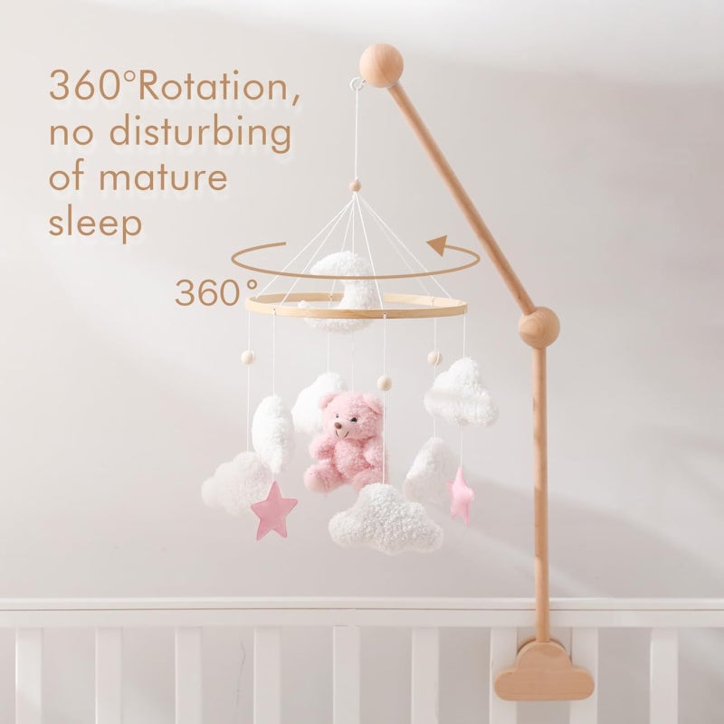 Crib hanging plush toy, pink bear moon cloud star decoration, newborn bedroom pendant - Image 3