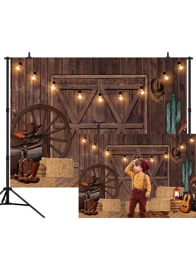 CapiSco Western Cowboy Party Backdrop Decorations Supplies Cowboy Rodeo Wild West Rustic Wooden House Warehouse Barn Photography Background for Kids Boy Children Baby Birthday Banner Photoshoot 7x5FT - Image 2
