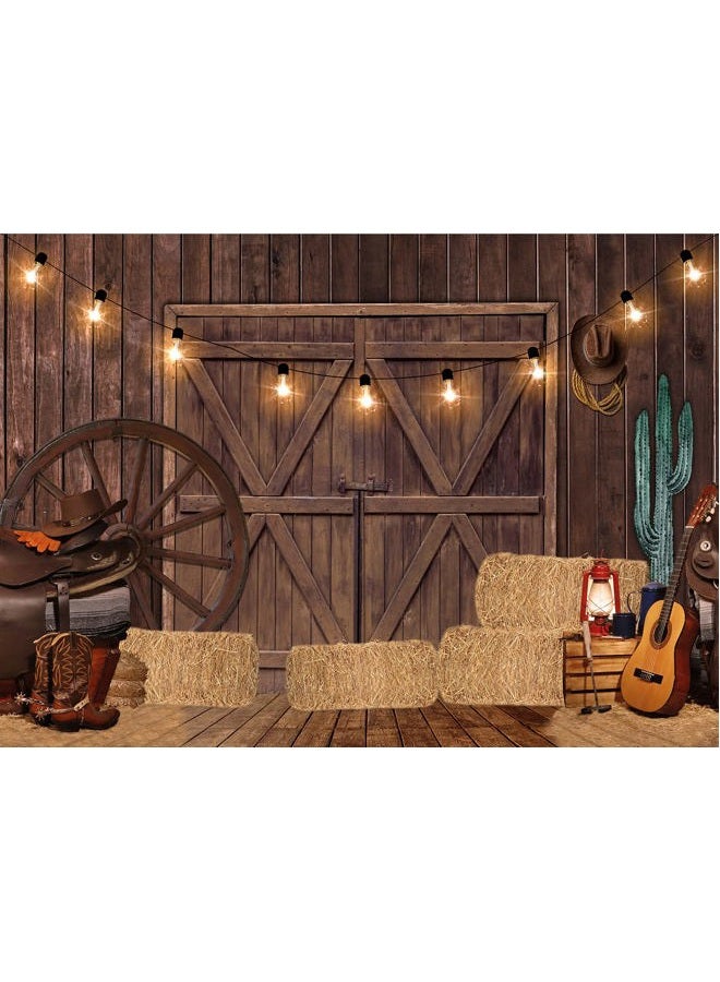 CapiSco Western Cowboy Party Backdrop Decorations Supplies Cowboy Rodeo Wild West Rustic Wooden House Warehouse Barn Photography Background for Kids Boy Children Baby Birthday Banner Photoshoot 7x5FT - Image 1