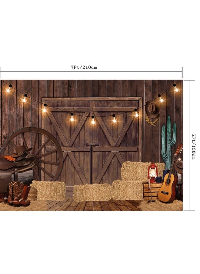 CapiSco Western Cowboy Party Backdrop Decorations Supplies Cowboy Rodeo Wild West Rustic Wooden House Warehouse Barn Photography Background for Kids Boy Children Baby Birthday Banner Photoshoot 7x5FT - Image 3
