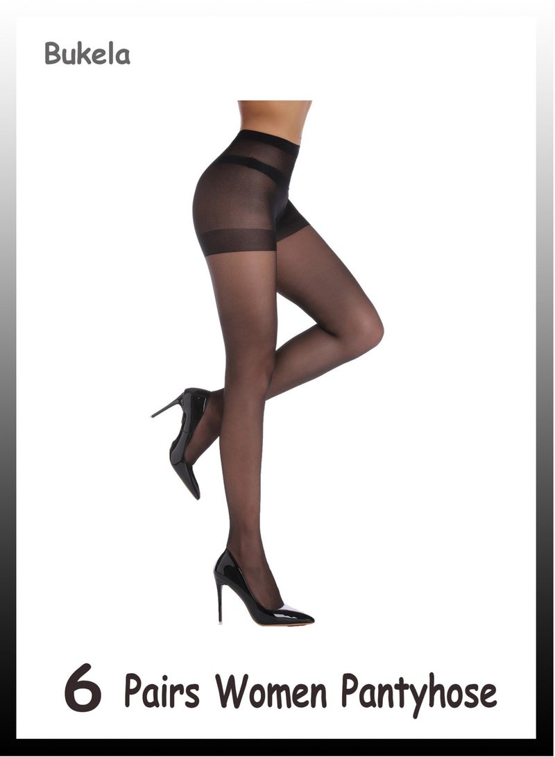 Bukela 6 Pairs Pantyhose for Women, High Waist Sheer Tights - Lightweight Full Length Stockings, One Size Fits Most, Everyday Wear Ladies Hosiery - Image 4