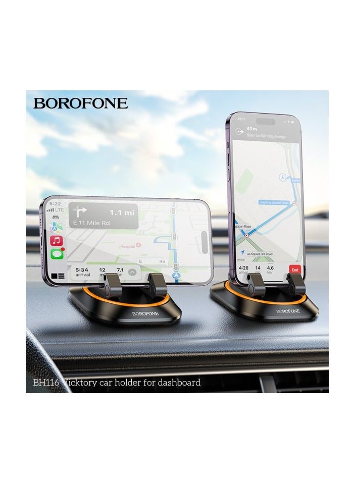 بوروفون BOROFONE BH116 حامل هاتف السيارة المحمول/الكمبيوتر اللوحي/iPad يدور 360 درجة ثابت ولا يسقط للوحة القيادة (أسود) - Image 1