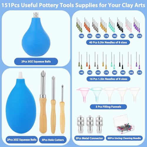 Jupwalz 151 Pcs Pottery Tools Supplies Ceramic Precision Applicator, 3 Ounce Slip Trailer Bottle and 8 Sizes Precision Needle Tip for Pottery Ceramic Glaze, Clay Tools and Supplies Set - Image 2