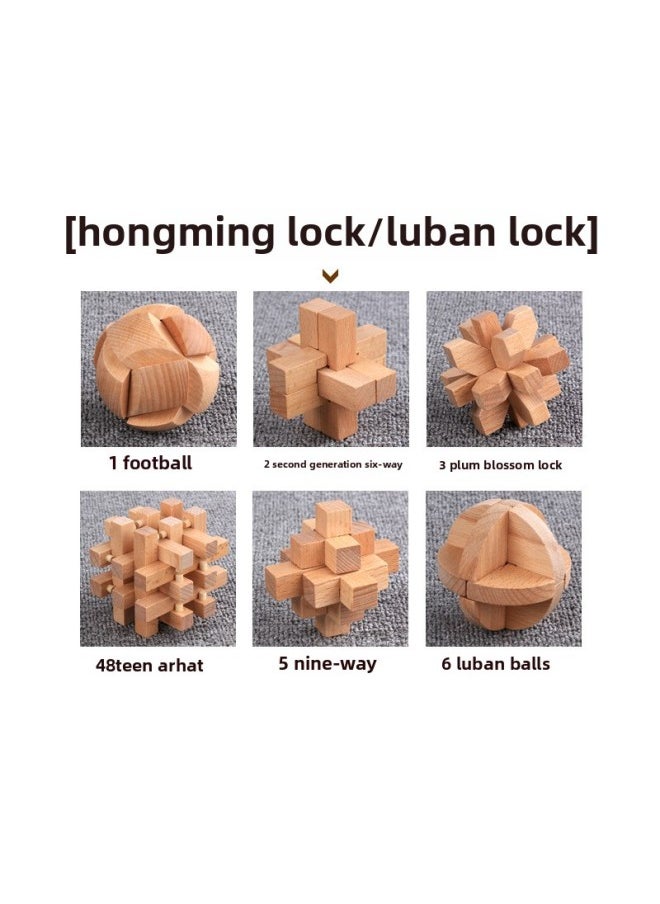 null - Kong Ming Lock Luban Lock Full Set Children's Educational Toys Large Adult High Difficulty Primary School Student Luban Lock Suit-Color:DN-Luban Lock Six-piece Set B - Image 1