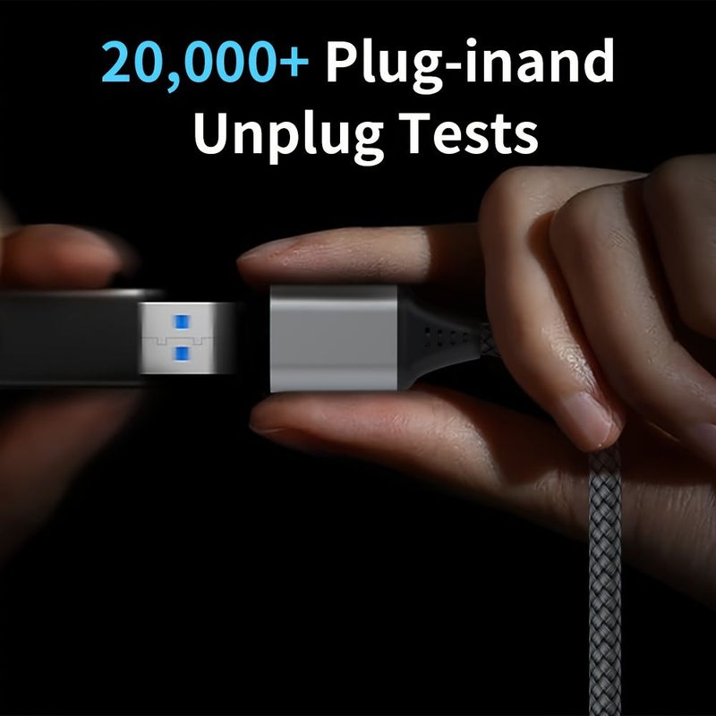 كابل تمديد USB 3.0 عالي السرعة، رمادي، 19.69 بوصة، ذكر USB A إلى أنثى، مضفر بالنايلون، نقل بيانات سريع لأجهزة الكمبيوتر المكتبي والمحمول والتلفزيون والبروجيكتور وموزع USB والشاحن والسيارة. - Image 2