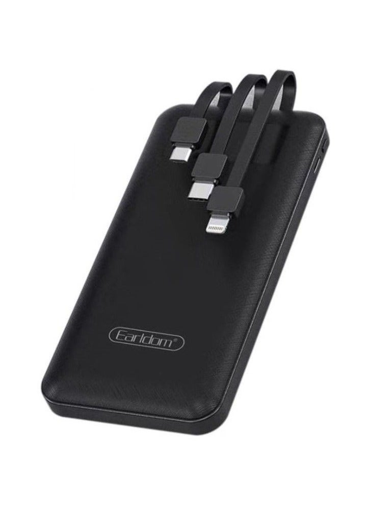 Earldom PB41 10000mAh Power Bank with 3 built-in cables, phone holder, and LCD screen – Fast portable charger for travel, trips, and work. Fast charging for all phones. Compatible with all phones. - Image 2