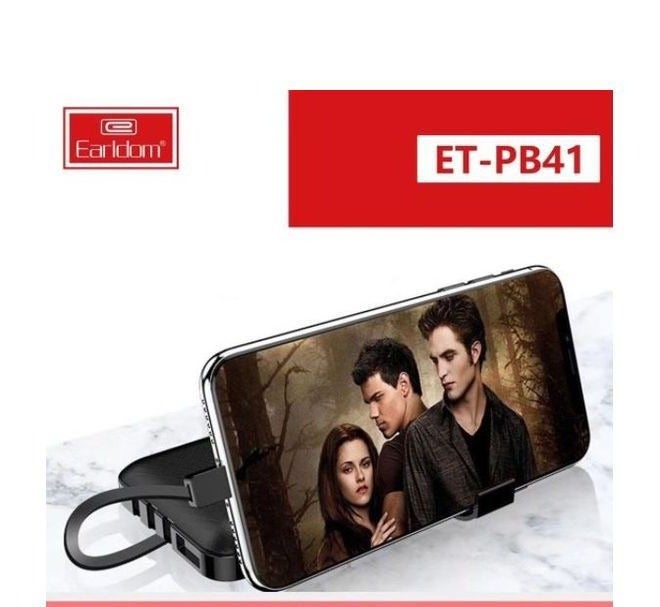 Earldom PB41 10000mAh Power Bank with 3 built-in cables, phone holder, and LCD screen – Fast portable charger for travel, trips, and work. Fast charging for all phones. Compatible with all phones. - Image 3