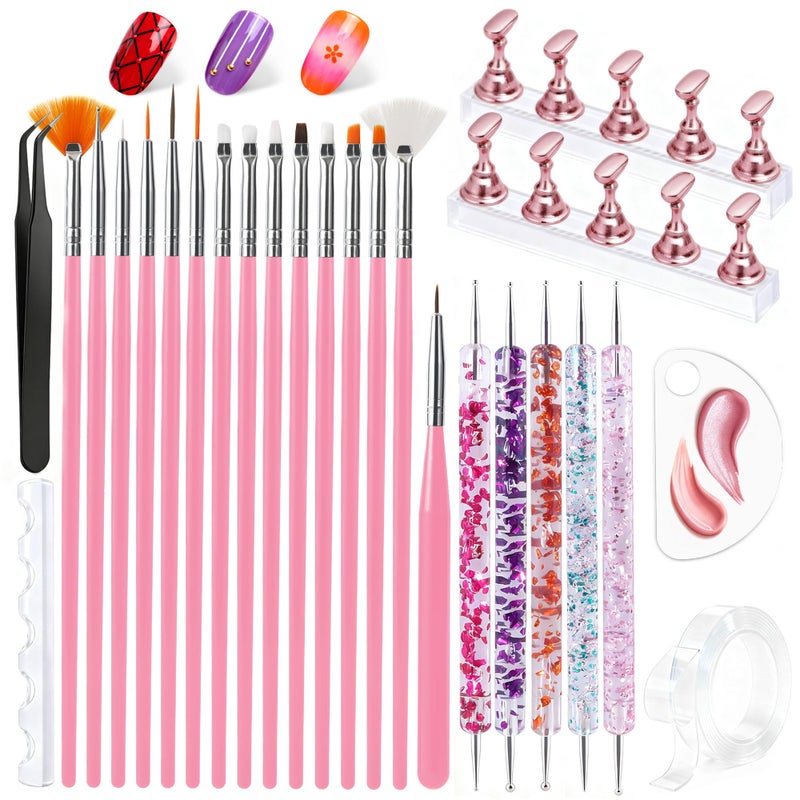 Artdone Nail Art Brushes With Nail Stands Nail Art Tool Set, Dotting Tools, Dust Brush,Striping Brushes for Long Lines, Drawing Pen For Gel Polish Design supply - Image 1