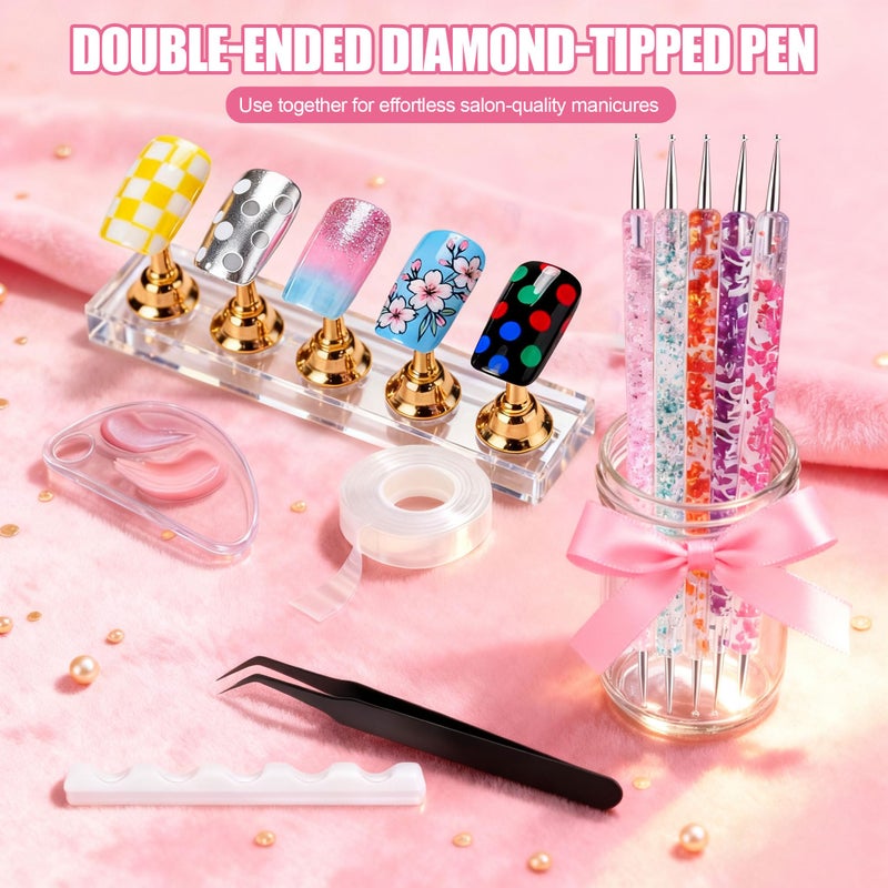 Artdone Nail Art Brushes With Nail Stands Nail Art Tool Set, Dotting Tools, Dust Brush,Striping Brushes for Long Lines, Drawing Pen For Gel Polish Design supply - Image 3