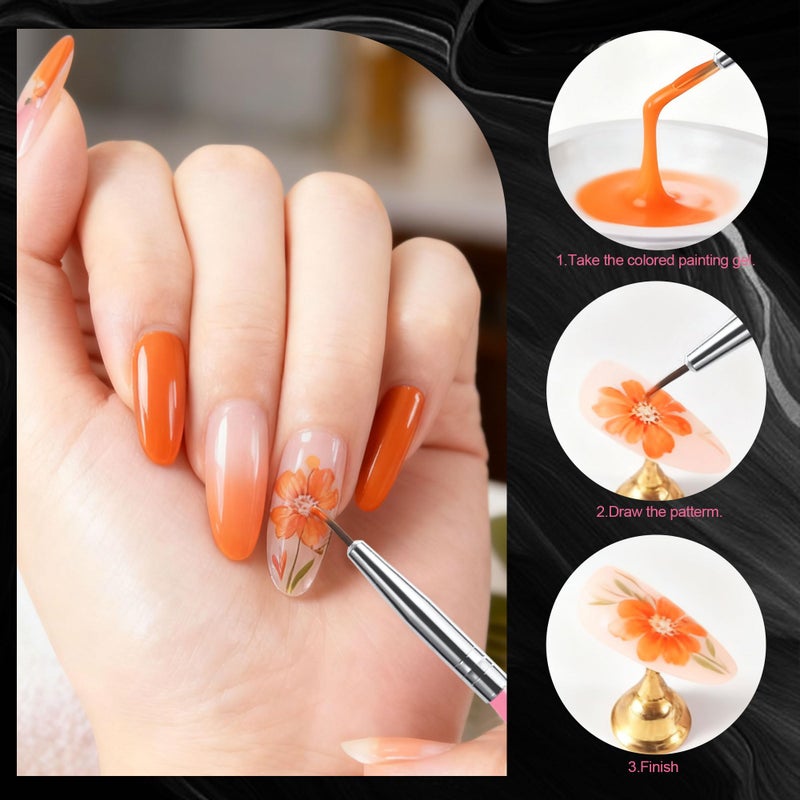 Artdone Nail Art Brushes With Nail Stands Nail Art Tool Set, Dotting Tools, Dust Brush,Striping Brushes for Long Lines, Drawing Pen For Gel Polish Design supply - Image 4