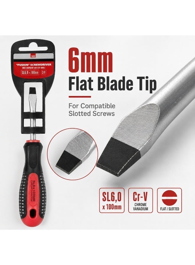 SL6.0 x 100mm Slotted Screwdriver, Long Shaft Flat Head Screwdriver With Anti-Slip Grip Handle For DIY, Home Repair, Furniture Assembly & Workshop Use - Image 4
