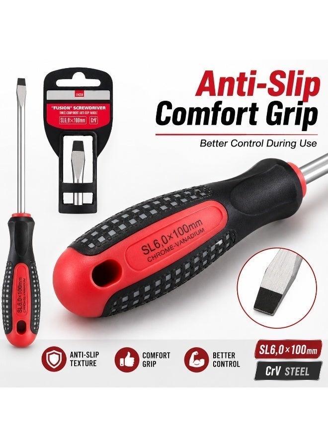 SL6.0 x 100mm Slotted Screwdriver, Long Shaft Flat Head Screwdriver With Anti-Slip Grip Handle For DIY, Home Repair, Furniture Assembly & Workshop Use - Image 5