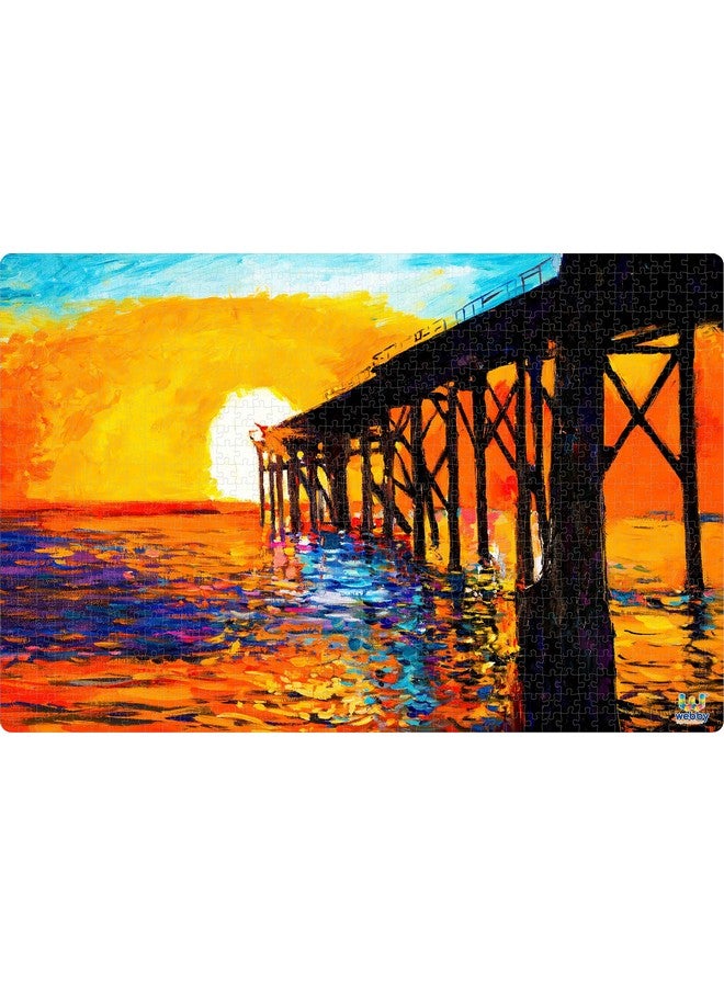 Webby Wooden Sunset Over The Bridge Jigsaw Puzzle, 1000 Pieces, Multicolor - Image 1