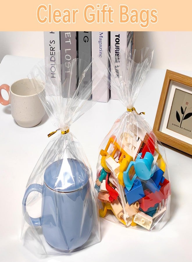 ZYLOP 8 x 11 Bottom Gusset Gift Bags, 50Pcs Clear Cellophane Gift Bags with 60pcs Twist Ties for Party Favor Packaging, Gift Mug Wrapping, Clear Treat Goodie Bags for Cookie, Candy, Popcorn Food Storage - Image 3