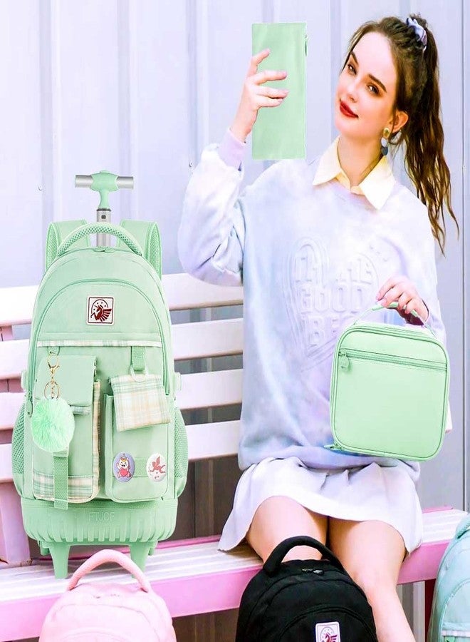 gxtvo 3PCS Rolling Backpack for Girls, Women Wheeled Bookbag with Lunch Box for Adults, Kids Roller school bag, 3pcs Set Green, 20" x 12" x 6" (50.8 x 30.5 x 15.2 cm), 25L, 3pcs Rolling Backpack Set - Image 5