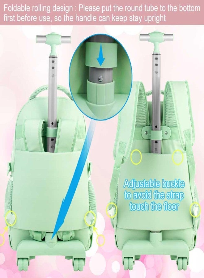 gxtvo 3PCS Rolling Backpack for Girls, Women Wheeled Bookbag with Lunch Box for Adults, Kids Roller school bag, 3pcs Set Green, 20" x 12" x 6" (50.8 x 30.5 x 15.2 cm), 25L, 3pcs Rolling Backpack Set - Image 2